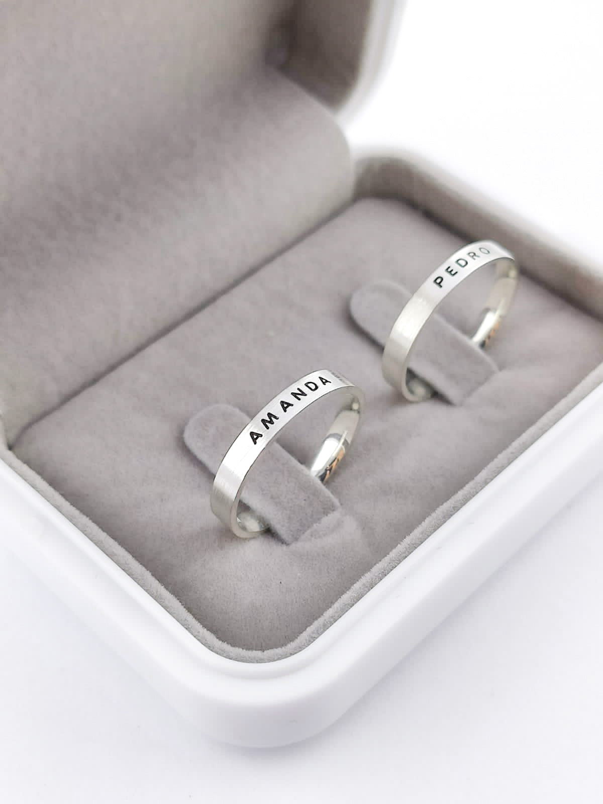 Par Aliança Prata 925 com 3 mm Fosca Escrita Personalizada