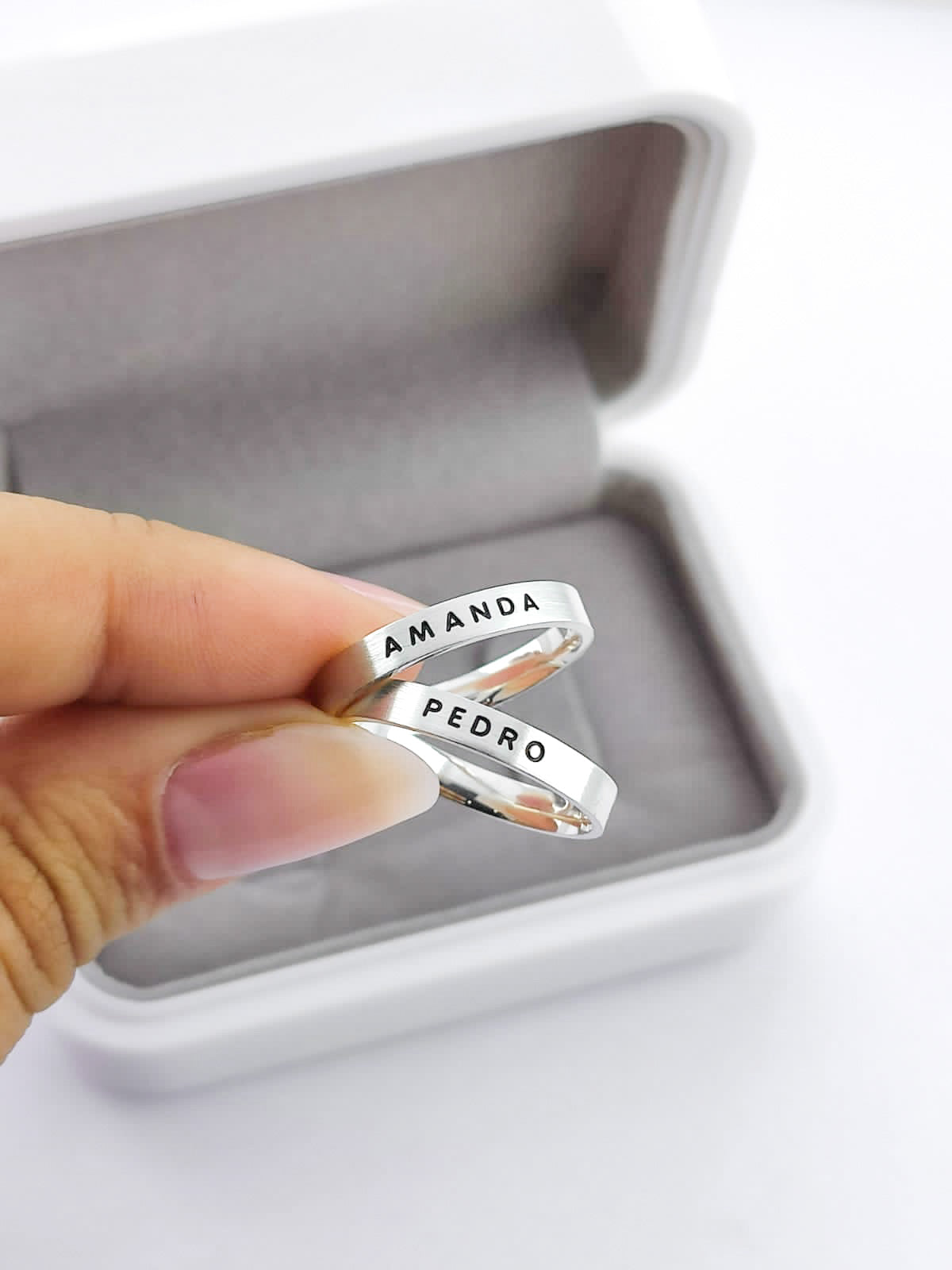 Par Aliança Prata 925 com 3 mm Fosca Escrita Personalizada