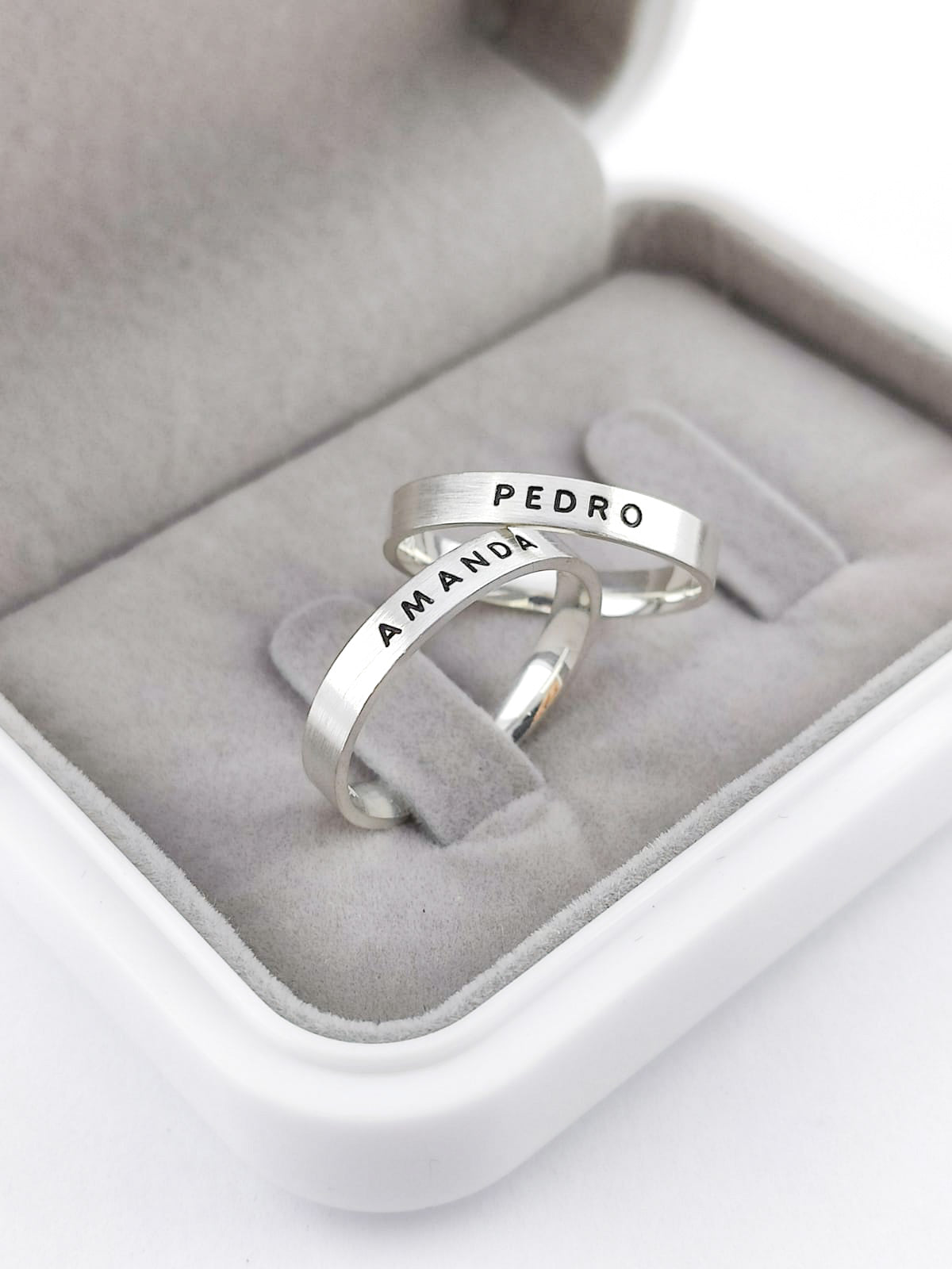 Par Aliança Prata 925 com 3 mm Fosca Escrita Personalizada
