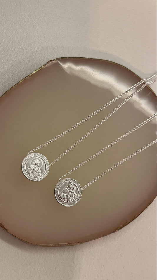 Colar escapulário Prata 925 Relevo Redondo