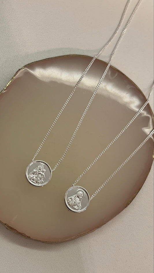 Colar escapulário Prata 925 Relevo Moeda