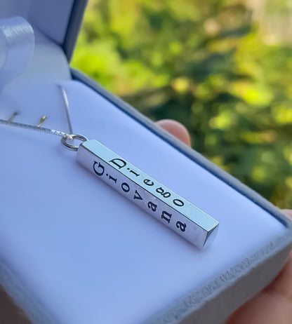 Pingente Bastão Prata 925 3cm X 3mm com escrita Personalizada