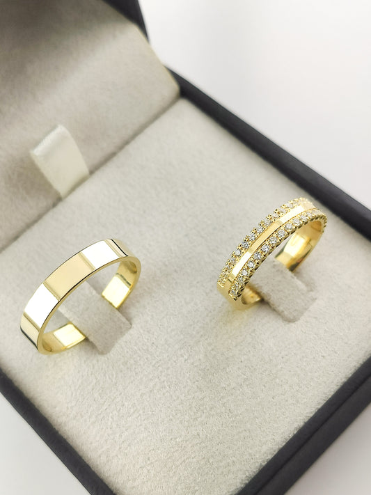 Par Aliança Ouro Amarelo e Diamantes Esgrifada 5mm