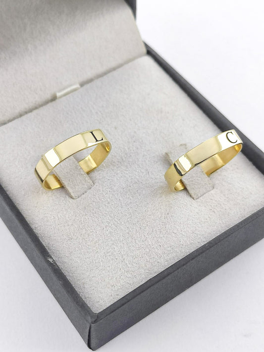 Aliança Ouro Amarelo Letra Inicial 4 mm