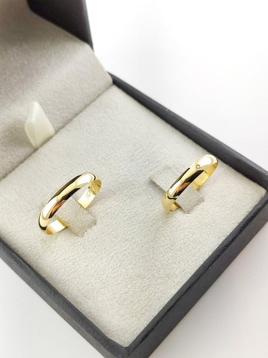 Par Aliança Ouro Amarelo e Diamante Tradicional 3 mm
