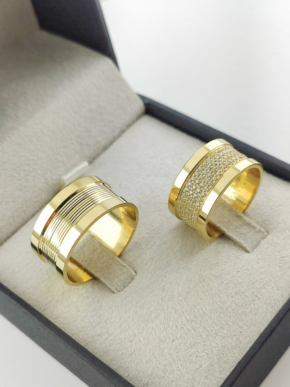 Par Aliança Ouro Amarelo e Diamantes Troya 10 mm