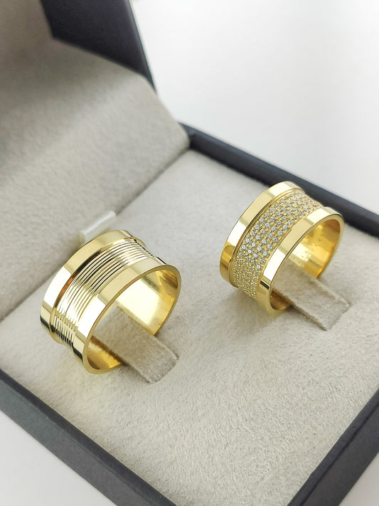Par Aliança Ouro Amarelo e Diamantes Troya 10 mm