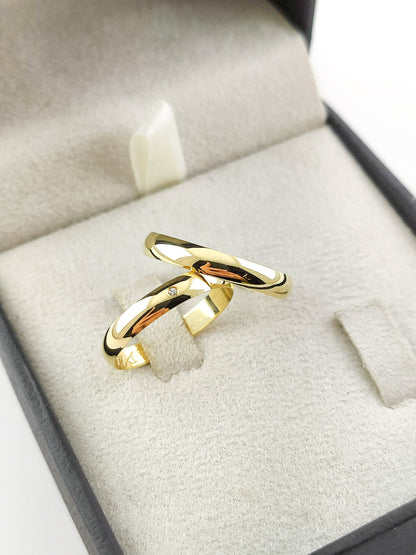 Par Aliança Ouro Amarelo e Diamante Tradicional 3 mm