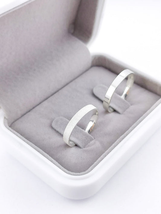 Par Aliança Prata 925 com 3 mm Fosco Diamantado
