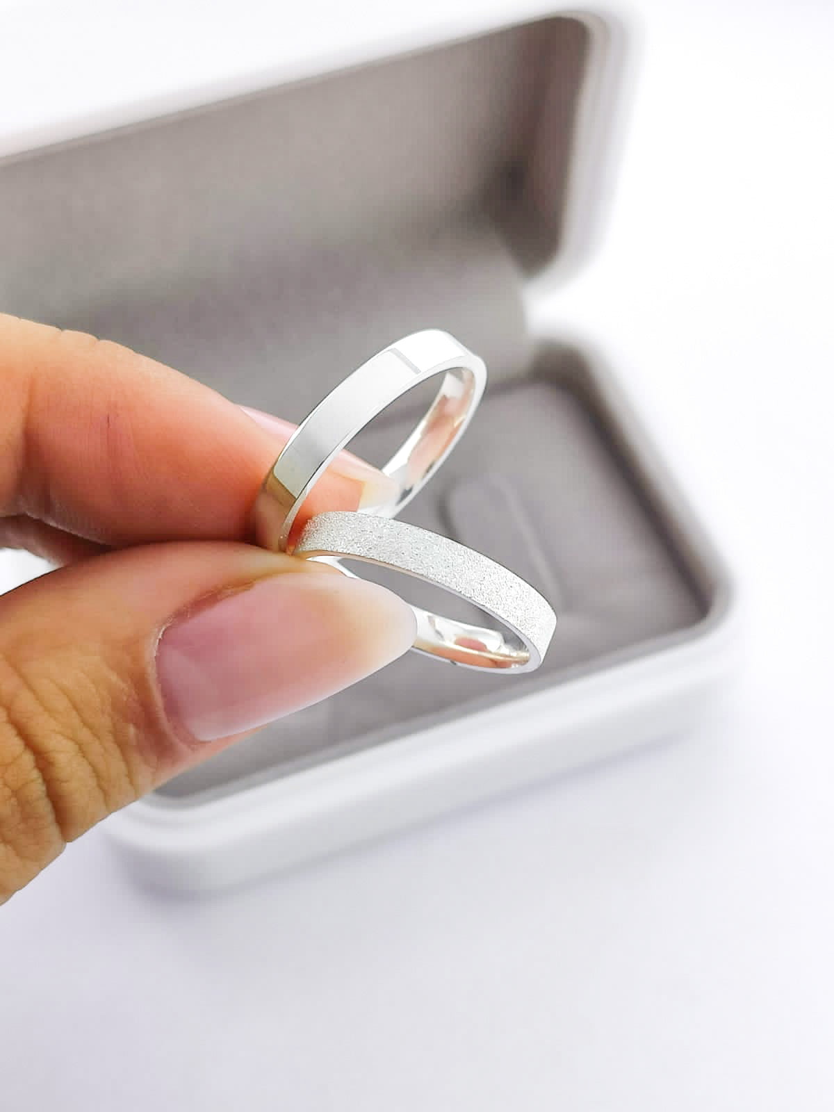 Par Aliança Prata 925 com 3 mm Fosco Diamantado