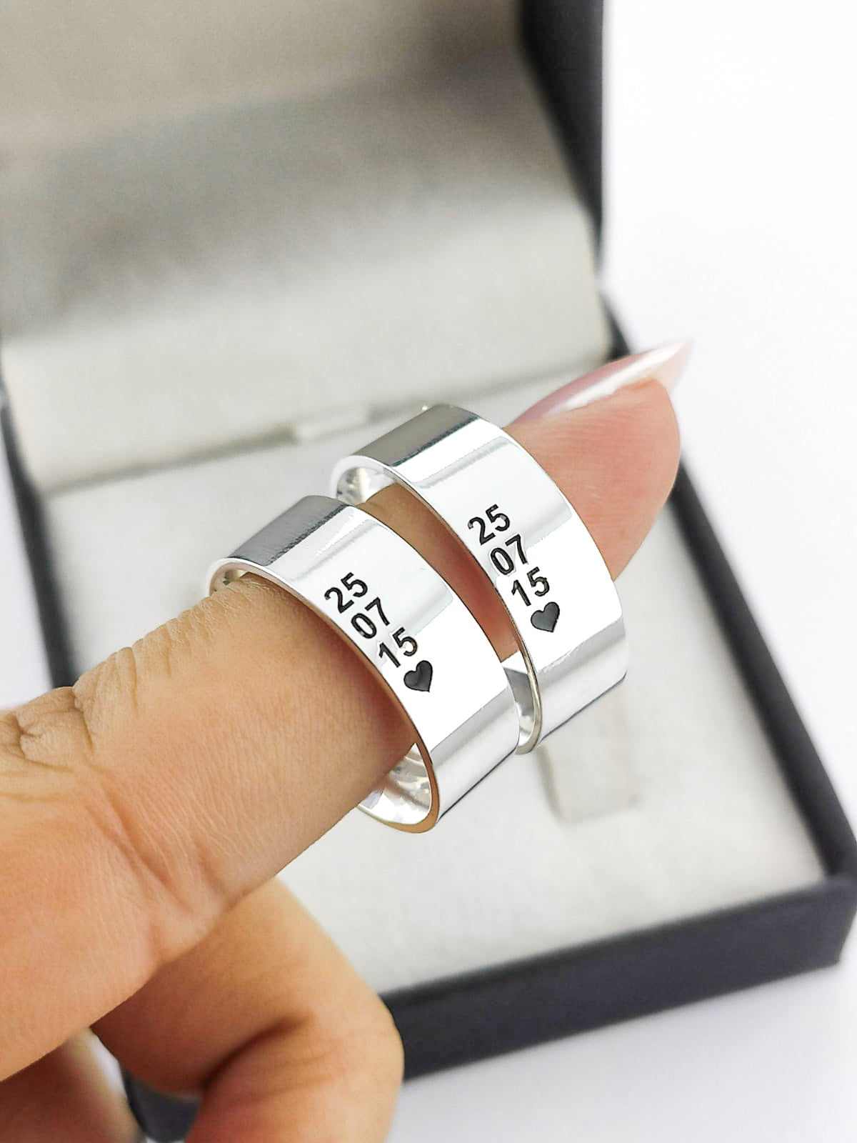 Par Aliança Prata 925 com 7 mm Data Personalizada