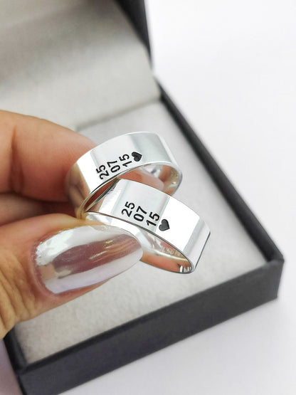 Par Aliança Prata 925 com 7 mm Data Personalizada