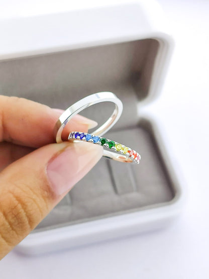 Par Aliança Prata 925 com 2 mm Meia Aliança Colors Cravejado