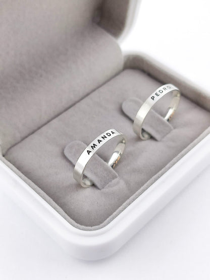 Par Aliança Prata 925 com 3 mm Fosca Escrita Personalizada