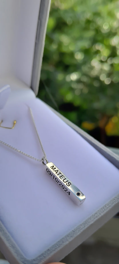 Pingente Bastão Prata 925 3cm X 3mm com escrita Personalizada